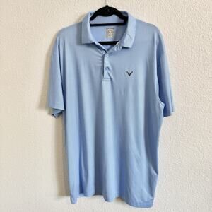 Callaway Mens Large Light Blue Check Short Sleeve Opti-Dri Golf Polo Shirt Tall‎